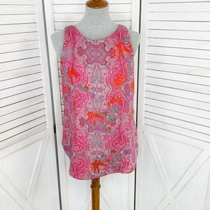 Cabi Jubilee Paisley Sleeveless Tunic Blouse Tank Top Pink‎ Grey Small